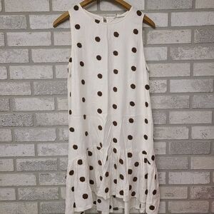 Blu Pepper Drop Waist Antique White Brown Fuzzy Polka Dot Dress Size Small